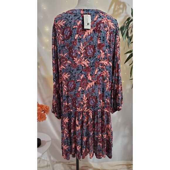 Aveology NWT Jolie Floral V-Neck Ruffle Dress Plus Size 14/16 Boho Knee Length - Picture 7 of 14